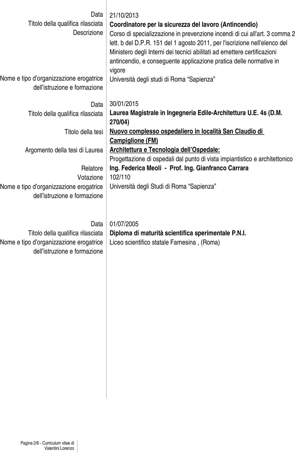 151 del 1 agosto 2011, per l'iscrizione nell'elenco del Ministero degli Interni dei tecnici abilitati ad emettere certificazioni antincendio, e conseguente applicazione pratica delle normative in