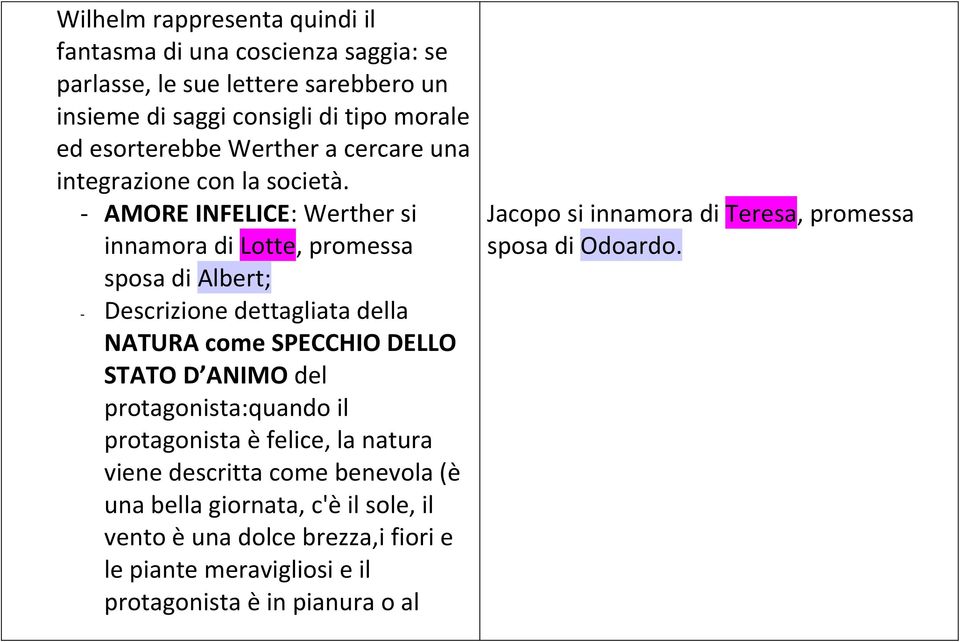 - AMORE INFELICE: Werther si innamora di Lotte, promessa sposa di Albert; - Descrizione dettagliata della NATURA come SPECCHIO DELLO STATO D ANIMO del