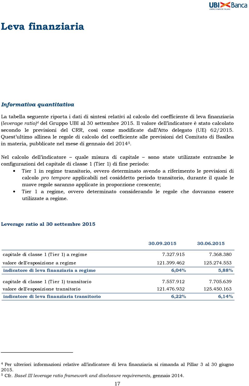 Quest ultimo allinea le regole di calcolo del coefficiente alle previsioni del Comitato di Basilea in materia, pubblicate nel mese di gennaio del 2014 5.