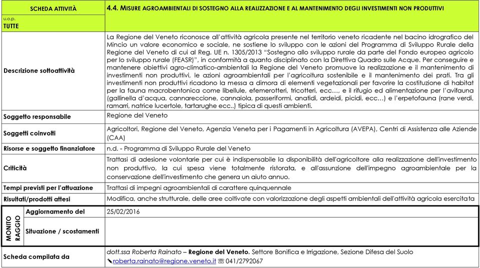 ne sostiene lo sviluppo con le azioni del Programma di Sviluppo Rurale della Regione del Veneto di cui al Reg. UE n.