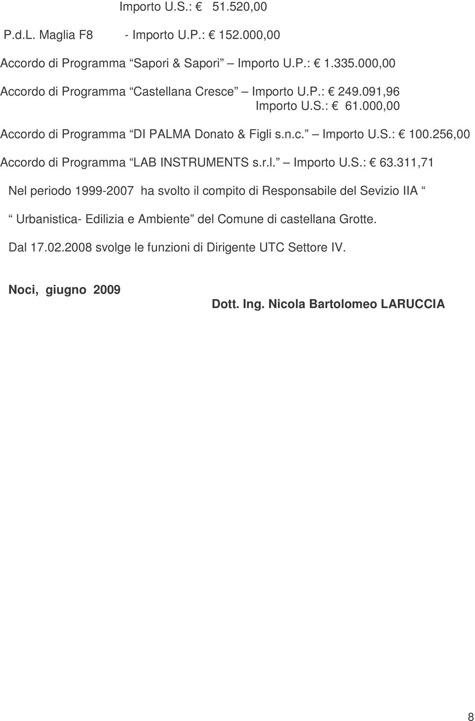 256,00 Accordo di Programma LAB INSTRUMENTS s.r.l. Importo U.S.: 63.