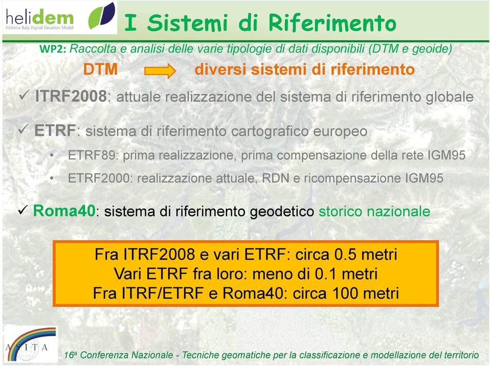 realizzazione, prima compensazione della rete IGM95 ETRF2000: realizzazione attuale, RDN e ricompensazione IGM95 Roma40: sistema di