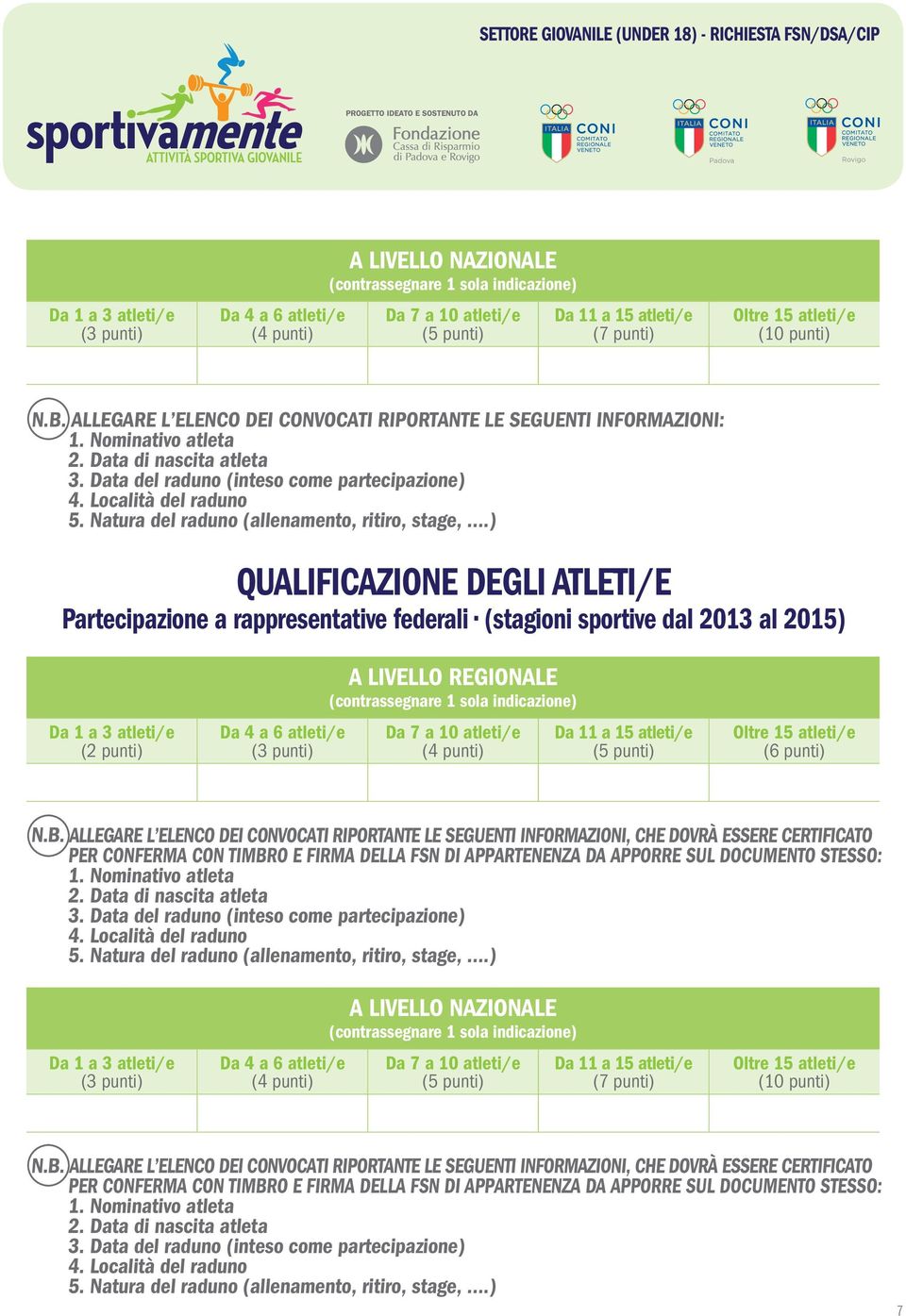 Natura del raduno (allenamento, ritiro, stage,.