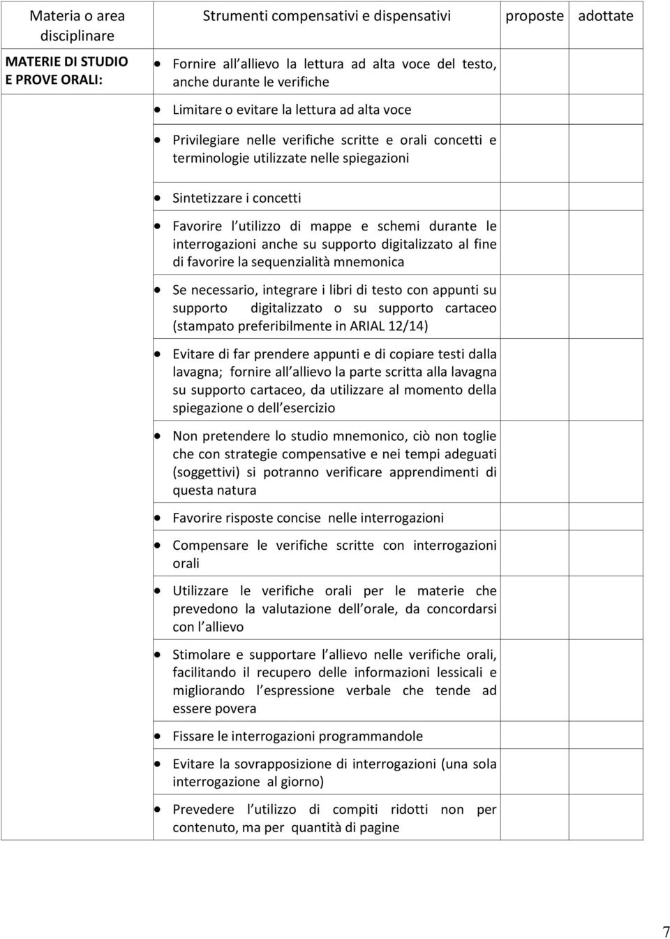 al fine di favorire la sequenzialità mnemonica Se necessario, integrare i libri di testo con appunti su supporto digitalizzato o su supporto cartaceo (stampato preferibilmente in ARIAL 12/14) Evitare