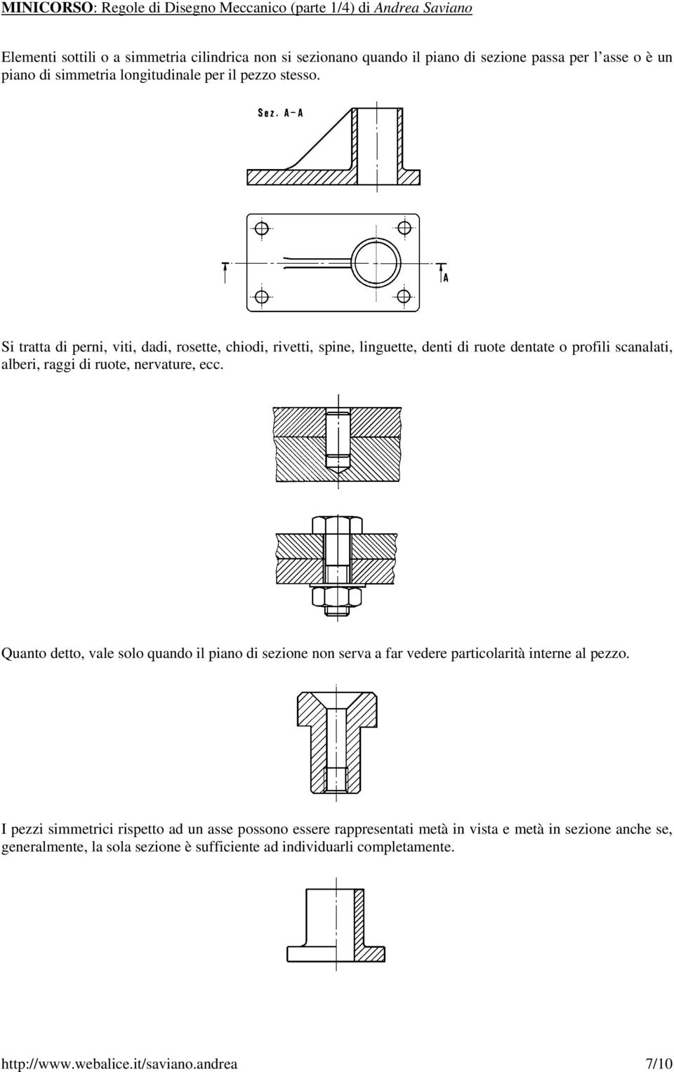 Quanto detto, vale solo quando il piano di sezione non serva a far vedere particolarità interne al pezzo.