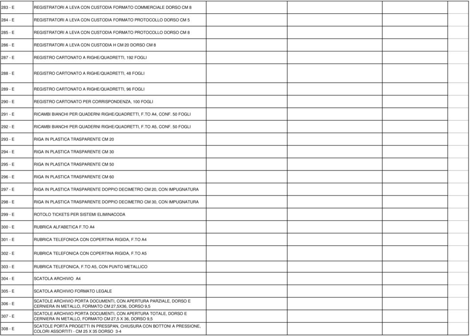 E REGISTRO CARTONATO A RIGHE/QUADRETTI, 96 FOGLI 290 - E REGISTRO CARTONATO PER CORRISPONDENZA, 100 FOGLI 291 - E RICAMBI BIANCHI PER QUADERNI RIGHE/QUADRETTI, F.TO A4, CONF.