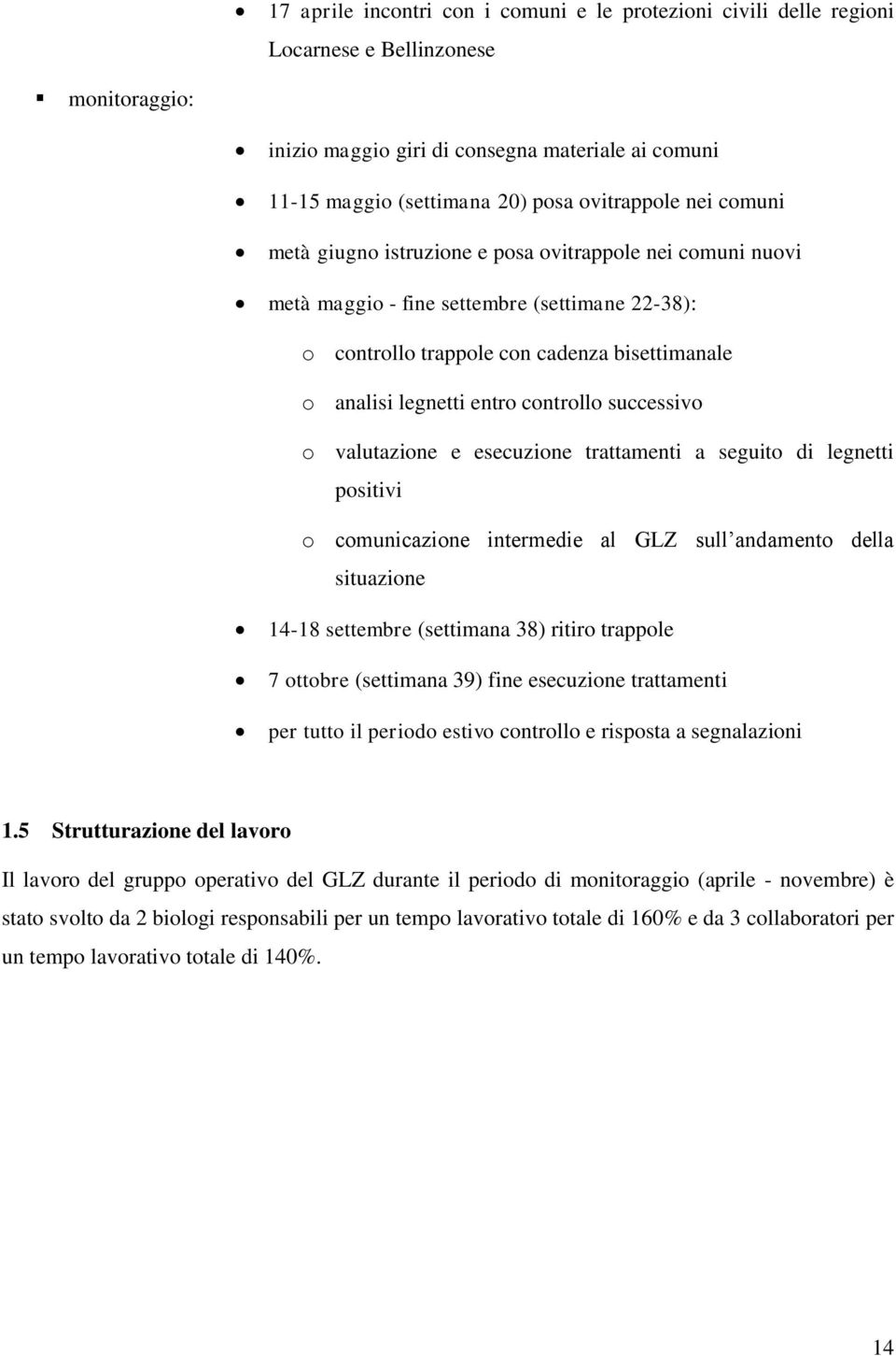 entro controllo successivo o valutazione e esecuzione trattamenti a seguito di legnetti positivi o comunicazione intermedie al GLZ sull andamento della situazione 14-18 settembre (settimana 38)