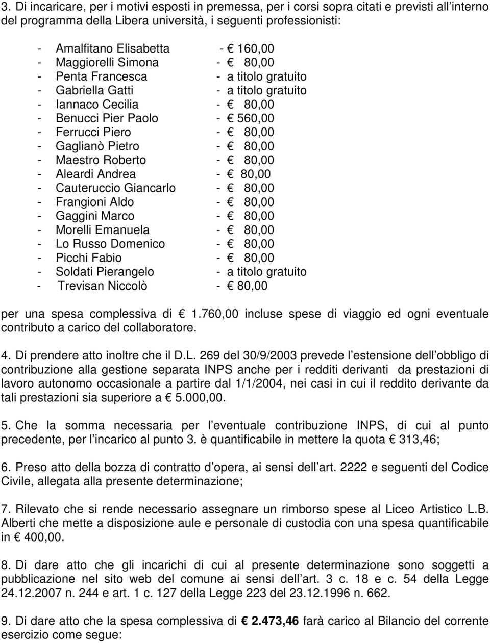 Pietro - 80,00 - Maestro Roberto - 80,00 - Aleardi Andrea - 80,00 - Cauteruccio Giancarlo - 80,00 - Frangioni Aldo - 80,00 - Gaggini Marco - 80,00 - Morelli Emanuela - 80,00 - Lo Russo Domenico -