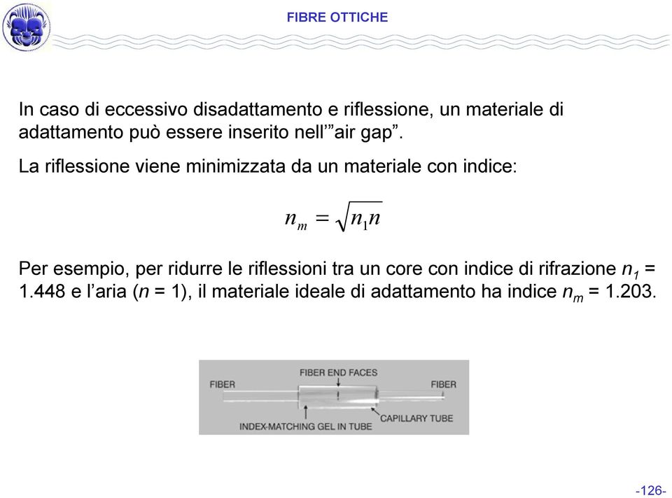 La riflessione viene minimizzata da un materiale con indice: n m = n n er esempio,