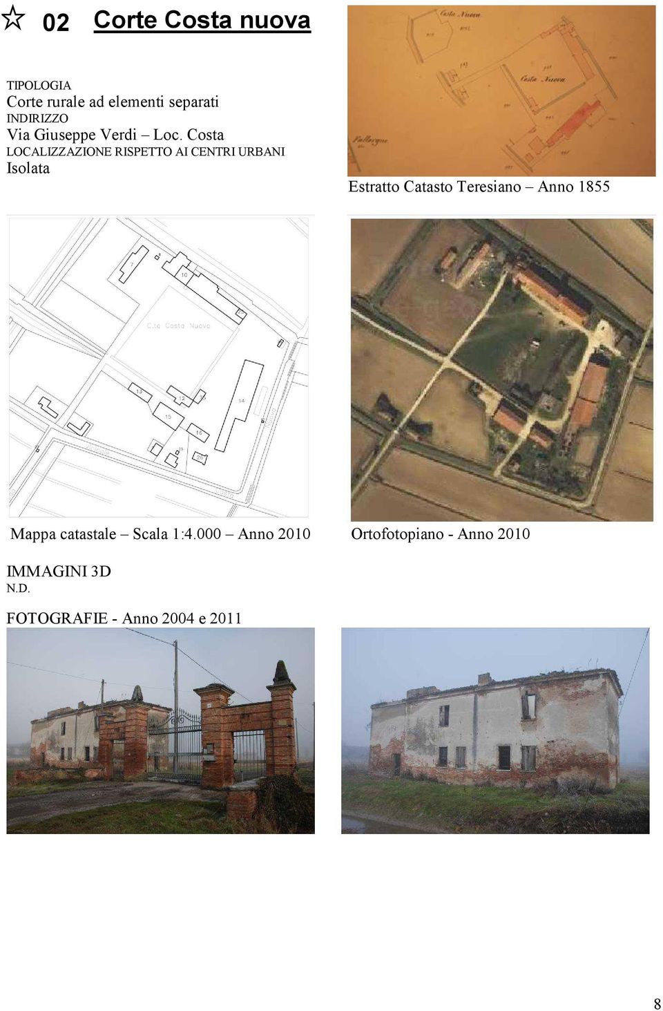 Costa LOCALIZZAZIONE RISPETTO AI CENTRI URBANI Isolata Estratto Catasto