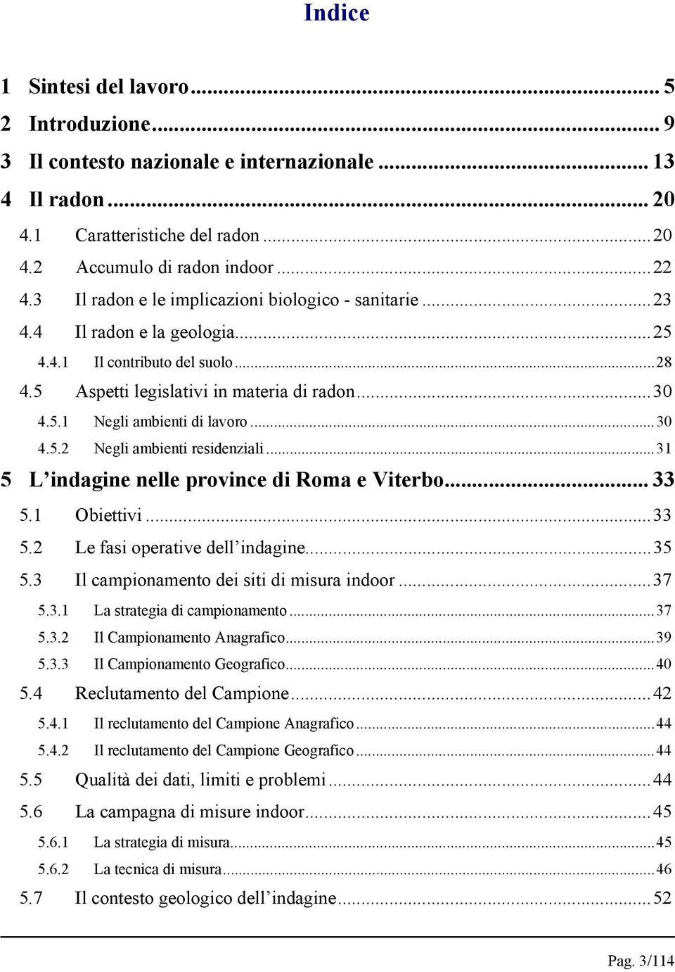 ..30 4.5.2 Negli ambienti residenziali...31 5 L indagine nelle province di Roma e Viterbo... 33 5.1 Obiettivi...33 5.2 Le fasi operative dell indagine...35 5.