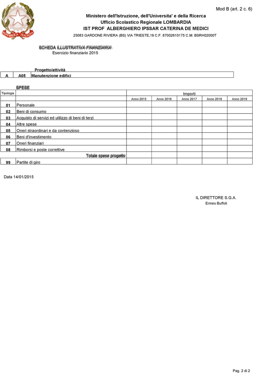 Beni d'investimento 07 Oneri finanziari 08 Rimborsi e poste correttive Totale spese progetto