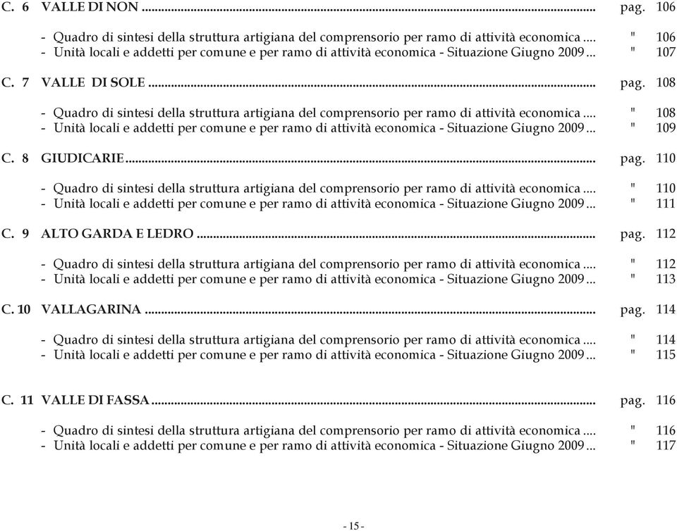 108 - Quadro di sintesi della struttura artigiana del comprensorio per ramo di attività economica... " 108 - Unità locali e addetti per comune e per ramo di attività economica - Situazione Giugno 2009.