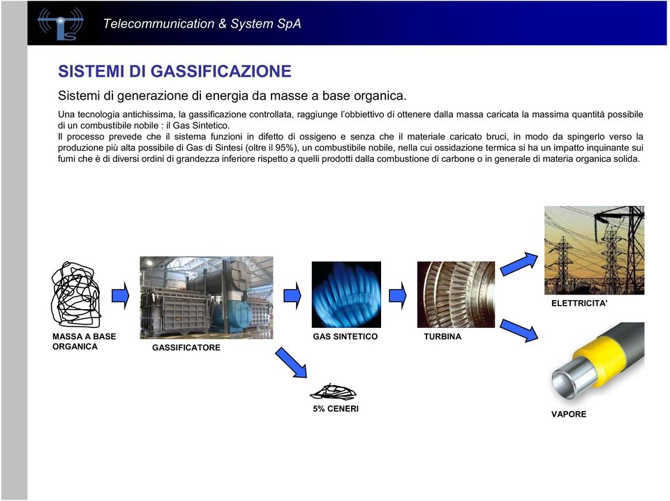 Il processo prevede che il sistema funzioni in difetto di ossigeno e senza che il materiale caricato bruci, in modo da spingerlo verso la produzione più alta possibile di Gas di Sintesi (oltre