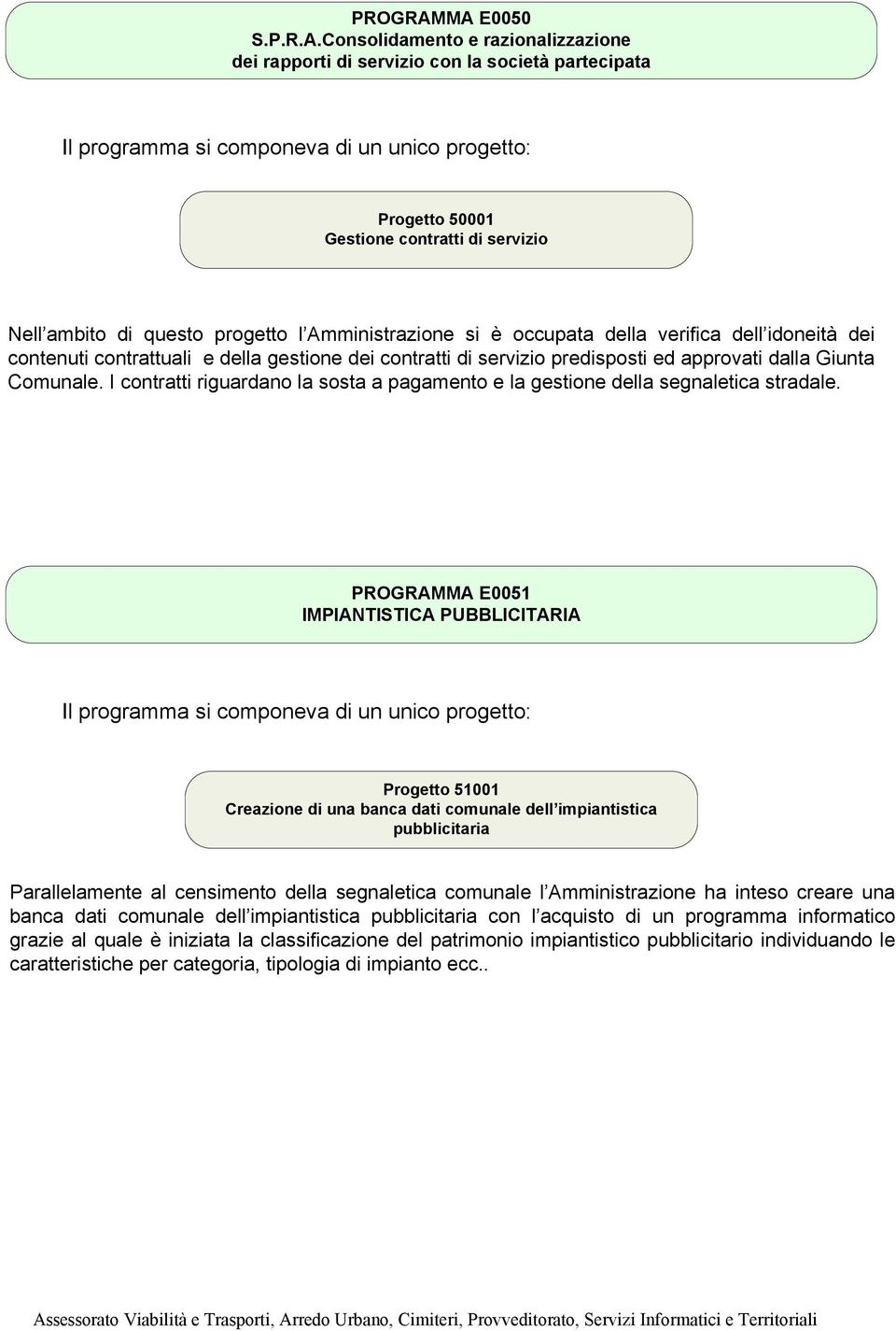 Nell ambito di questo progetto l Amministrazione si è occupata della verifica dell idoneità dei contenuti contrattuali e della gestione dei contratti di servizio predisposti ed approvati dalla Giunta