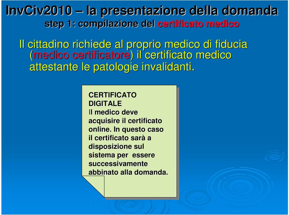 CERTIFICATO DIGITALE Il l Il medico deve deve acquisire il il certificato online.