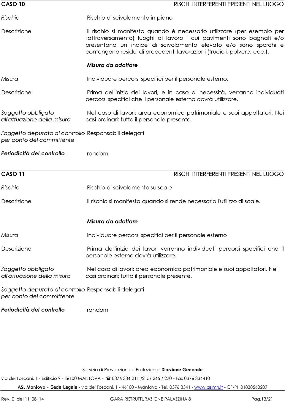 Prima dell'inizio dei lavori, e in caso di necessità, verranno individuati percorsi specifici che il personale esterno dovrà utilizzare.