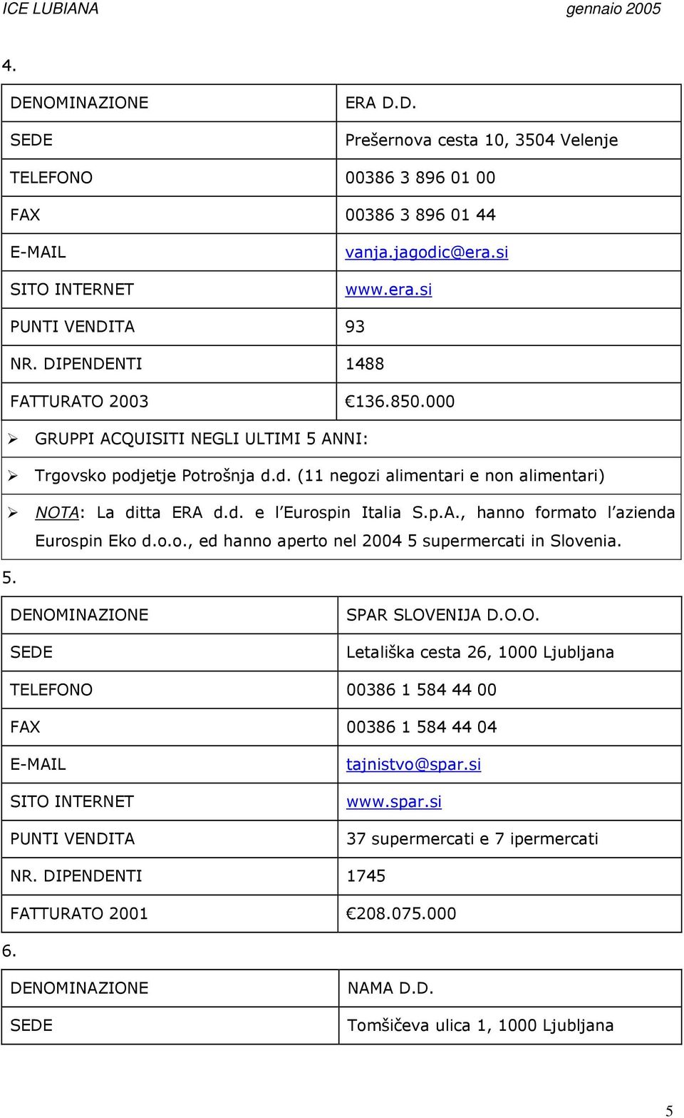 o.o., ed hanno aperto nel 2004 5 supermercati in Slovenia. 5. SPAR SLOV