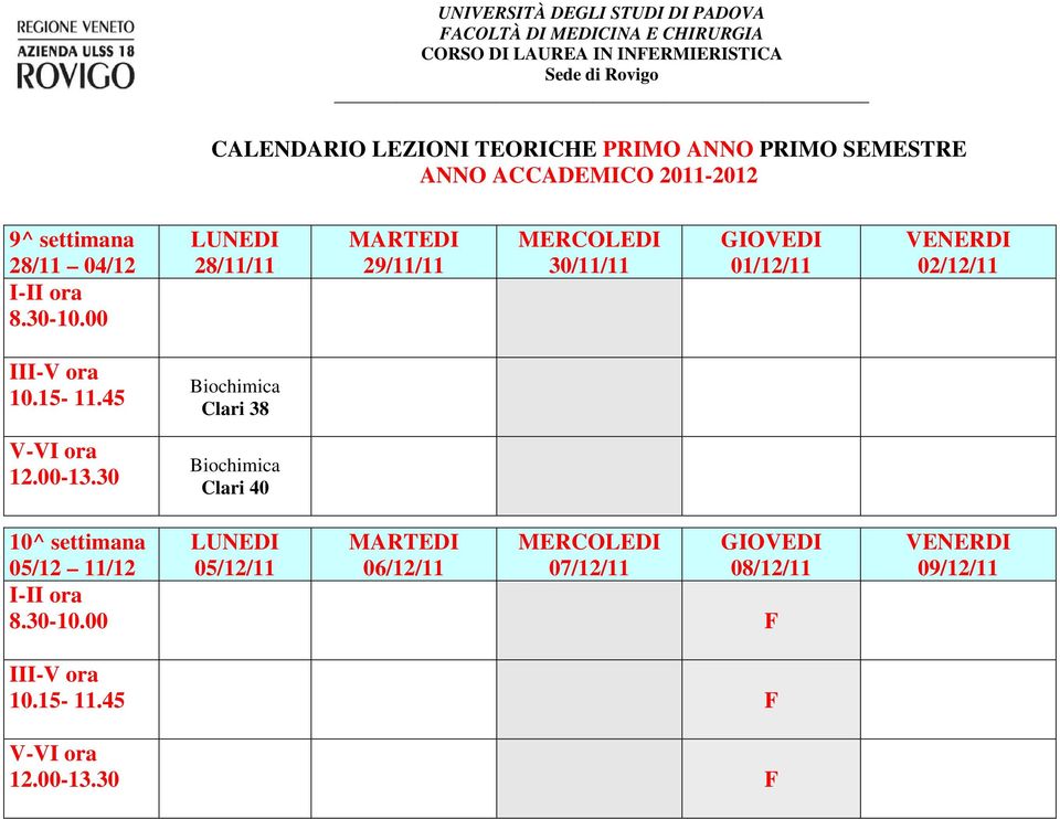 Clari 38 Clari 40 10^ settimana 05/12