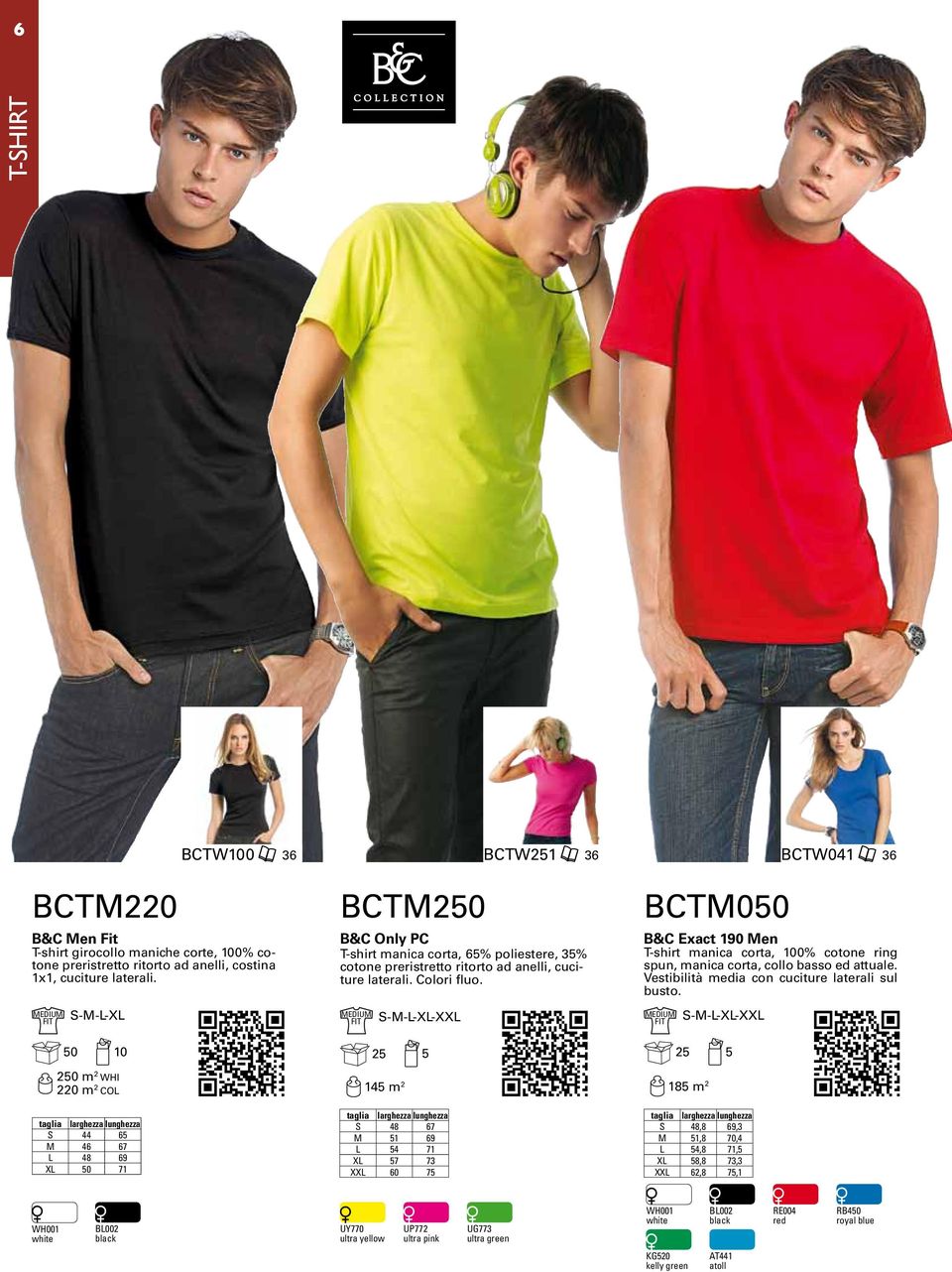 Colori fluo. medium fit 25 5 145 m 2 s 48 67 m 51 69 l 54 71 Xl 57 73 XXl 60 75 BCTM050 B&C Exact 190 Men T-shirt manica corta, 100% cotone ring spun, manica corta, collo basso ed attuale.