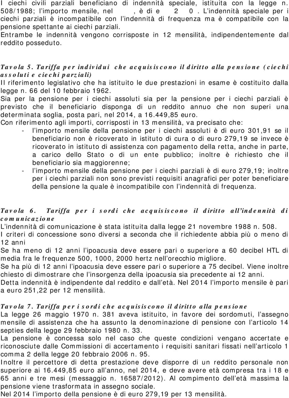 Entrambe le indennità vengono corrisposte in 12 mensilità, indipendentemente dal reddito posseduto. Ta v o la 5.