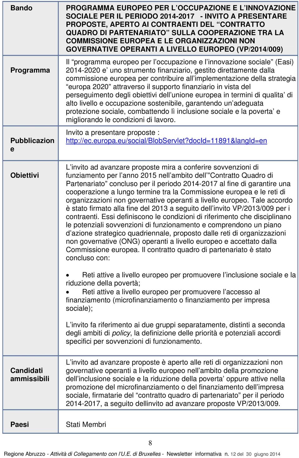 sociale (Easi) 2014-2020 e uno strumento finanziario, gestito direttamente dalla commissione europea per contribuire all implementazione della strategia europa 2020 attraverso il supporto finanziario