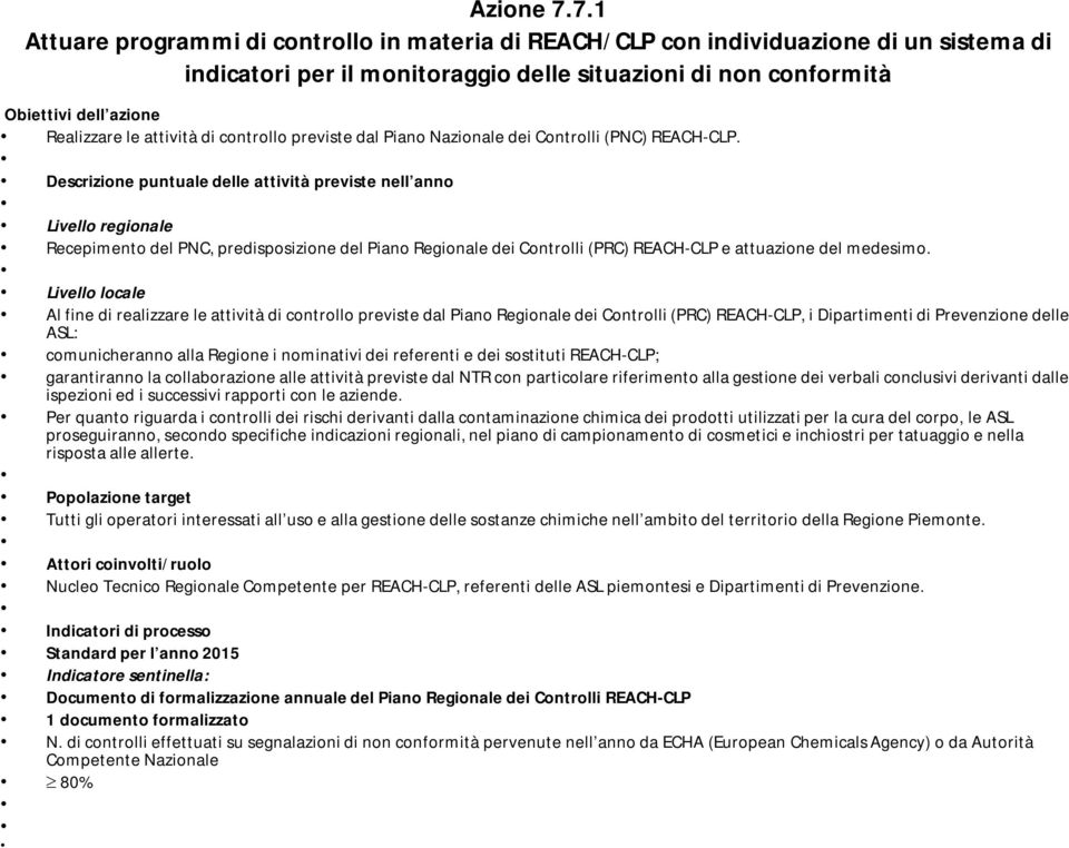 attività di controllo previste dal Piano Nazionale dei Controlli (PNC) REACH-CLP.