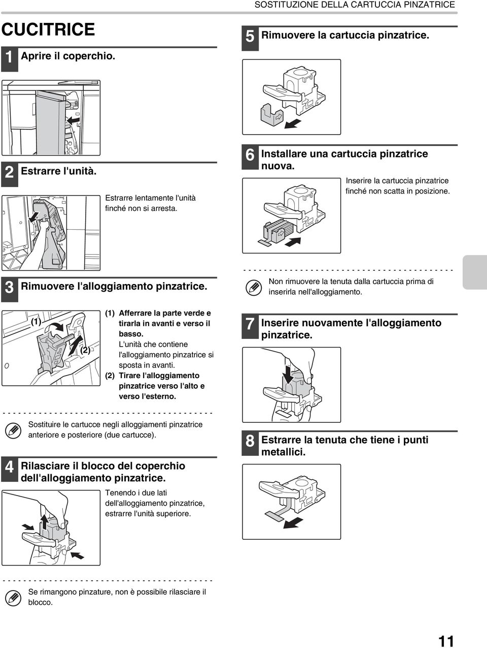 Non rimuovere la tenuta dalla cartuccia prima di inserirla nell'alloggiamento. () () () Afferrare la parte verde e tirarla in avanti e verso il basso.