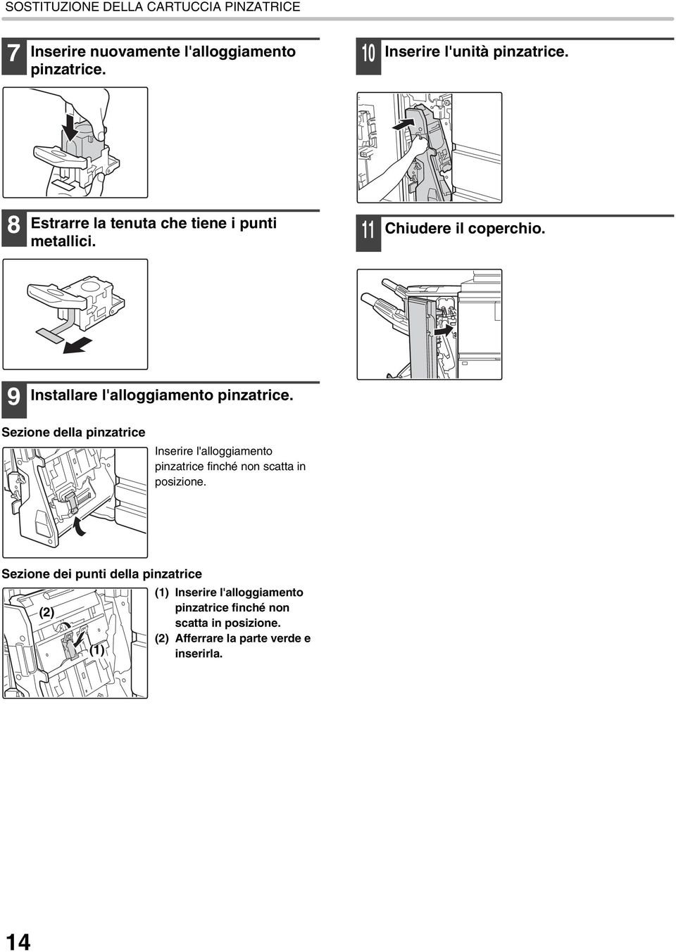 Sezione della pinzatrice Inserire l'alloggiamento pinzatrice finché non scatta in posizione.