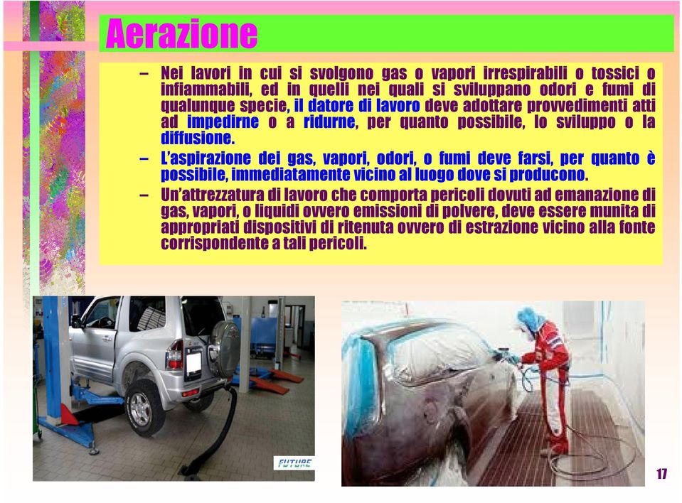 L aspirazione dei gas, vapori, odori, o fumi deve farsi, per quanto è possibile, immediatamente vicino al luogo dove si producono.