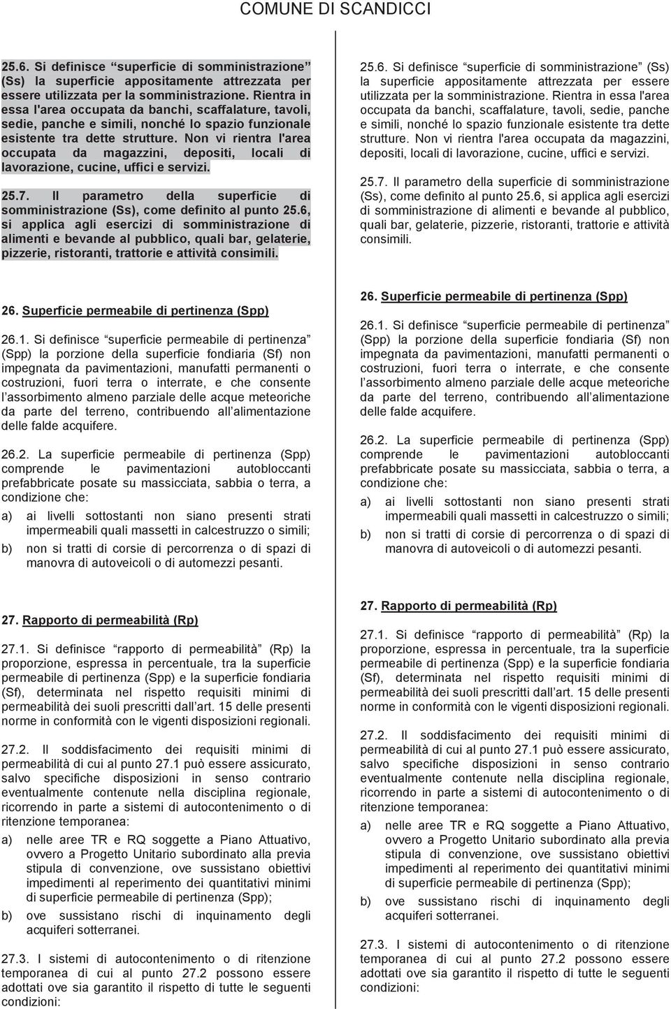 Non vi rientra l'area occupata da magazzini, depositi, locali di lavorazione, cucine, uffici e servizi. 25.7. Il parametro della superficie di somministrazione (Ss), come definito al punto 25.