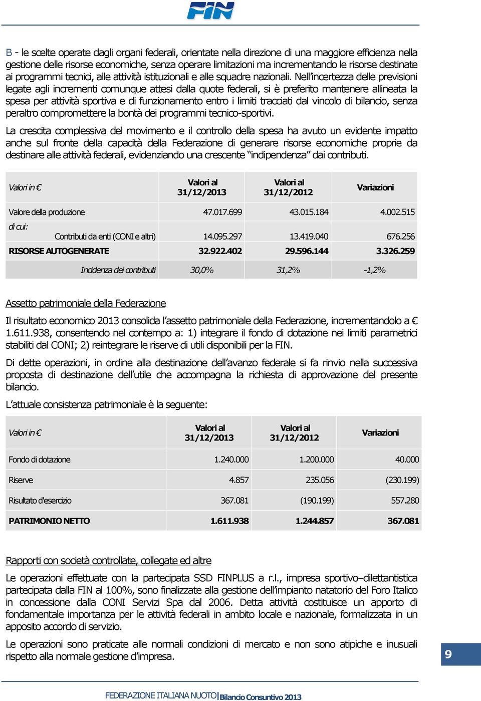 Nell incertezza delle previsioni legate agli incrementi comunque attesi dalla quote federali, si è preferito mantenere allineata la spesa per attività sportiva e di funzionamento entro i limiti