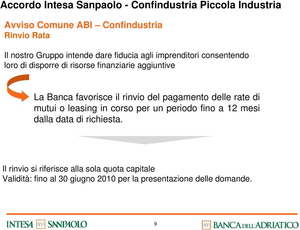 pagamento delle rate di mutui o leasing in corso per un periodo fino a 12 mesi dalla data di richiesta.