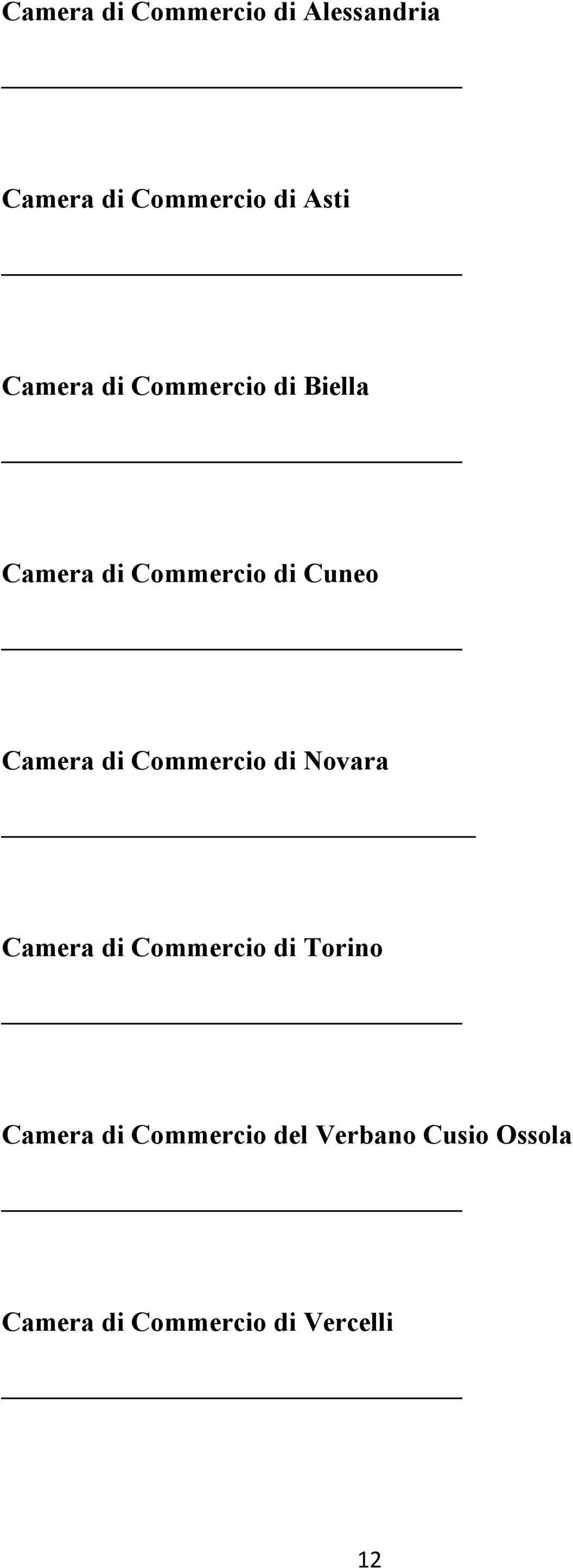 di Commercio di Novara _ Camera di Commercio di Torino Camera di