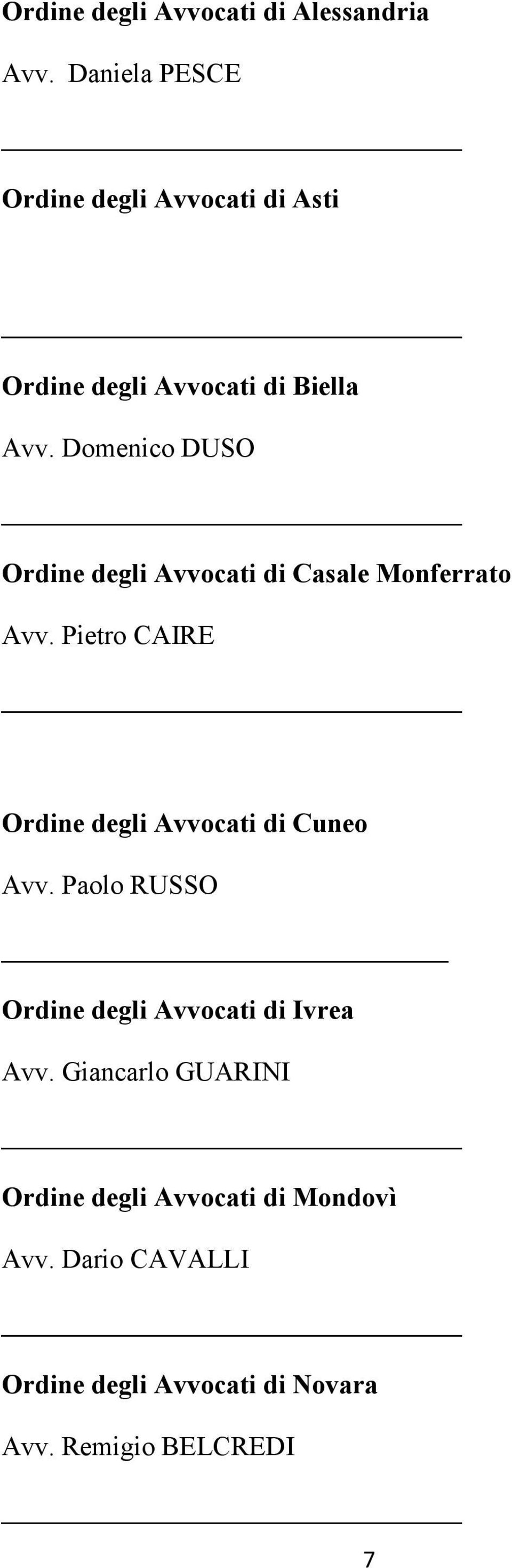 Domenico DUSO Ordine degli Avvocati di Casale Monferrato Avv.