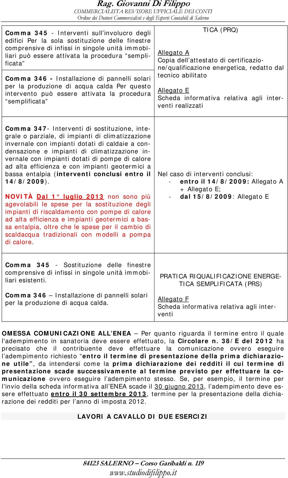 certificazione/qualificazione energetica, redatto dal tecnico abilitato Allegato E Scheda informativa relativa agli interventi realizzati Comma 347- Interventi di sostituzione, integrale o parziale,