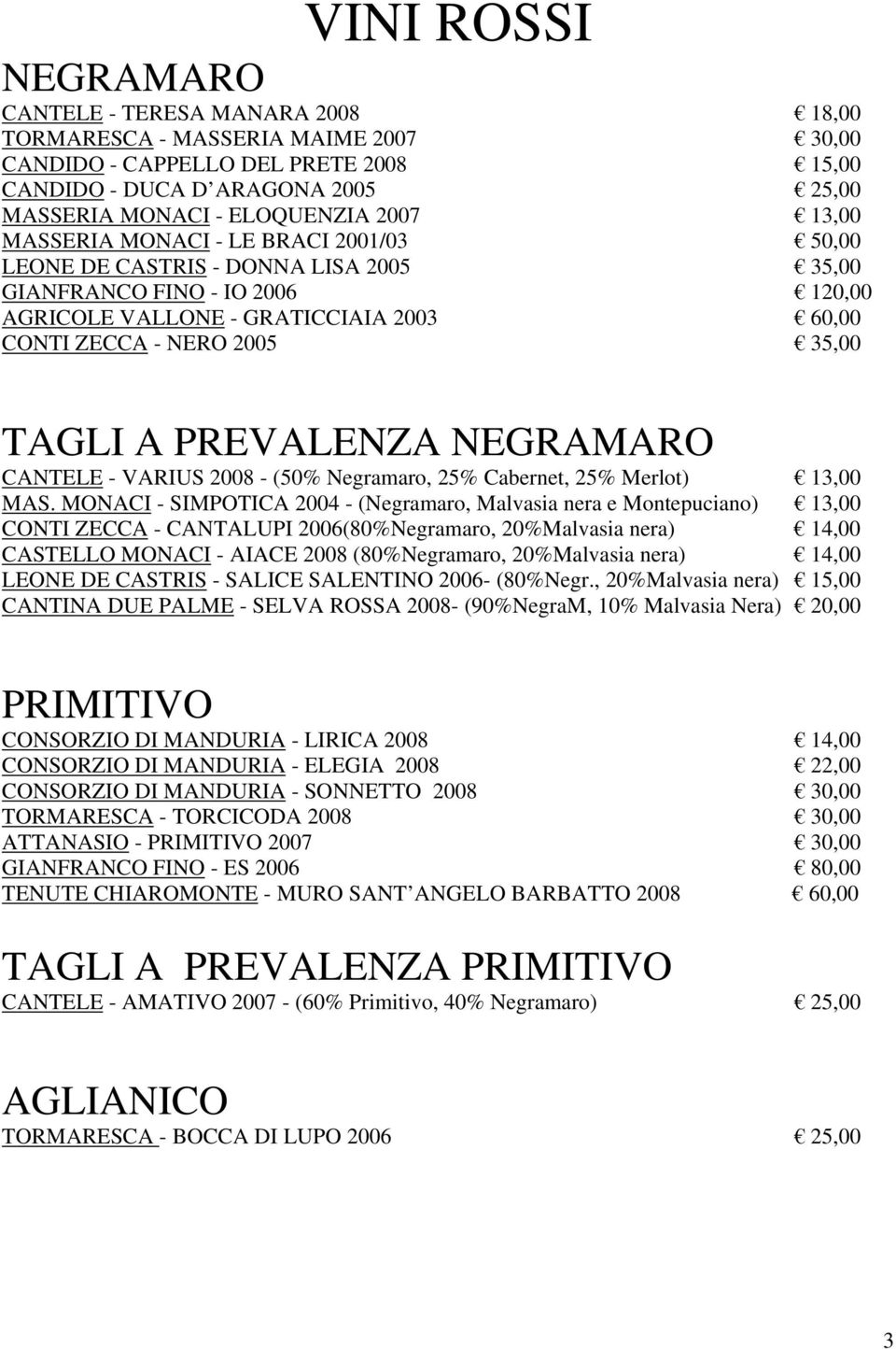 TAGLI A PREVALENZA NEGRAMARO CANTELE - VARIUS 2008 - (50% Negramaro, 25% Cabernet, 25% Merlot) 13,00 MAS.