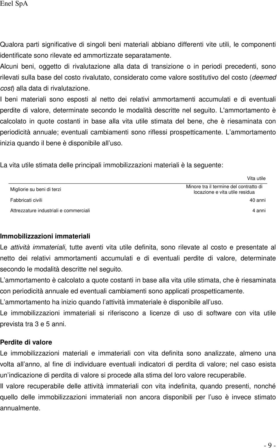 data di rivalutazione. I beni materiali sono esposti al netto dei relativi ammortamenti accumulati e di eventuali perdite di valore, determinate secondo le modalità descritte nel seguito.