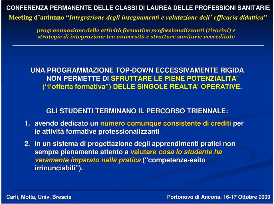 avendo dedicato un numero comunque consistente di crediti per le attività formative professionalizzanti 2.