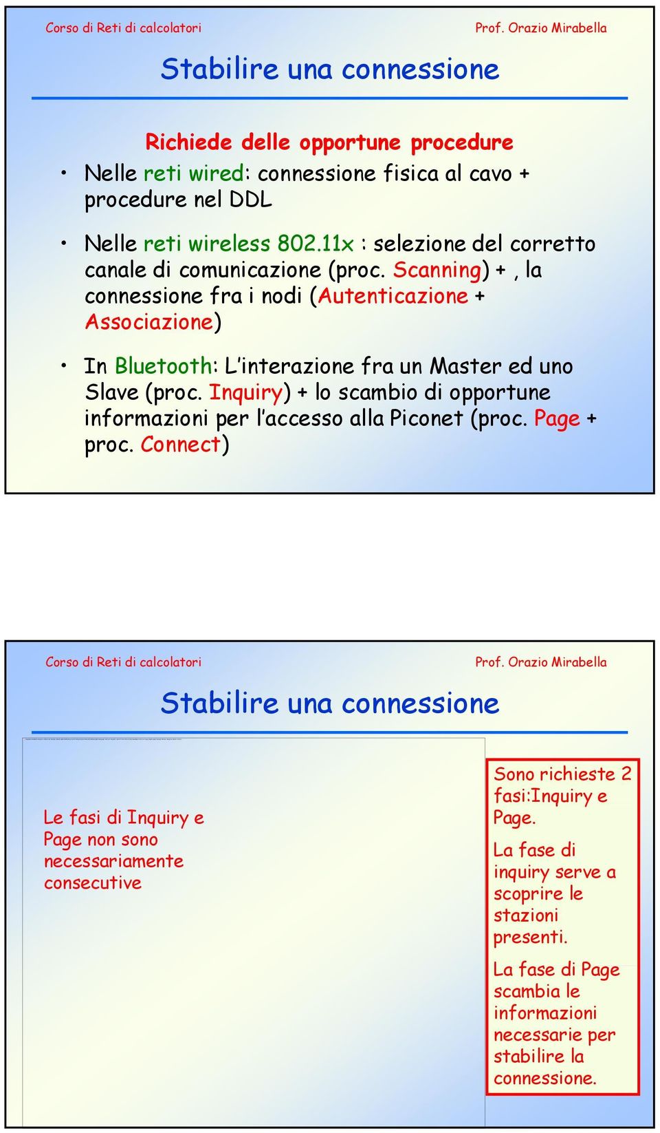 Stabilire una connessione Richiede delle opportune procedure Nelle reti wired: connessione fisica al cavo + procedure nel DDL Nelle reti wireless 802.