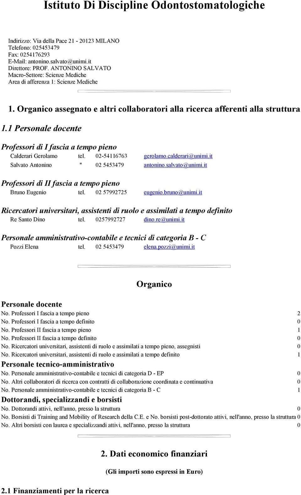 1 Personale docente Professori di I fascia a tempo pieno Calderari Gerolamo tel. 02-54116763 gerolamo.calderari@unimi.it Salvato Antonino " 02 5453479 antonino.salvato@unimi.