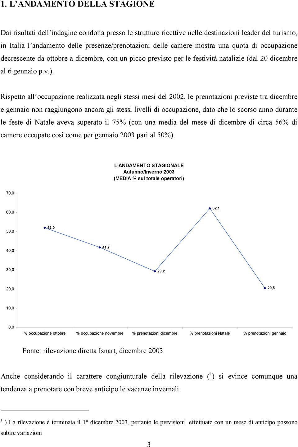 Rispetto all occupazione realizzata negli stessi mesi del 2002, le prenotazioni previste tra dicembre e gennaio non raggiungono ancora gli stessi livelli di occupazione, dato che lo scorso anno