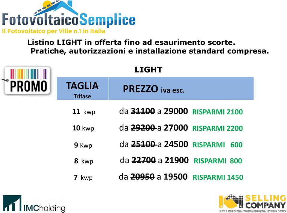 TAGLIA Trifase LIGHT PREZZO iva esc.