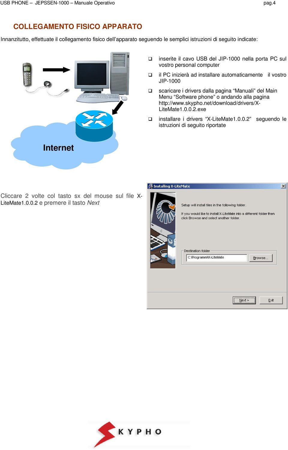 drivers dalla pagina Manuali del Main Menu Software phone o andando alla pagina http://www.skypho.net/download/drivers/x- LiteMate1.0.0.2.