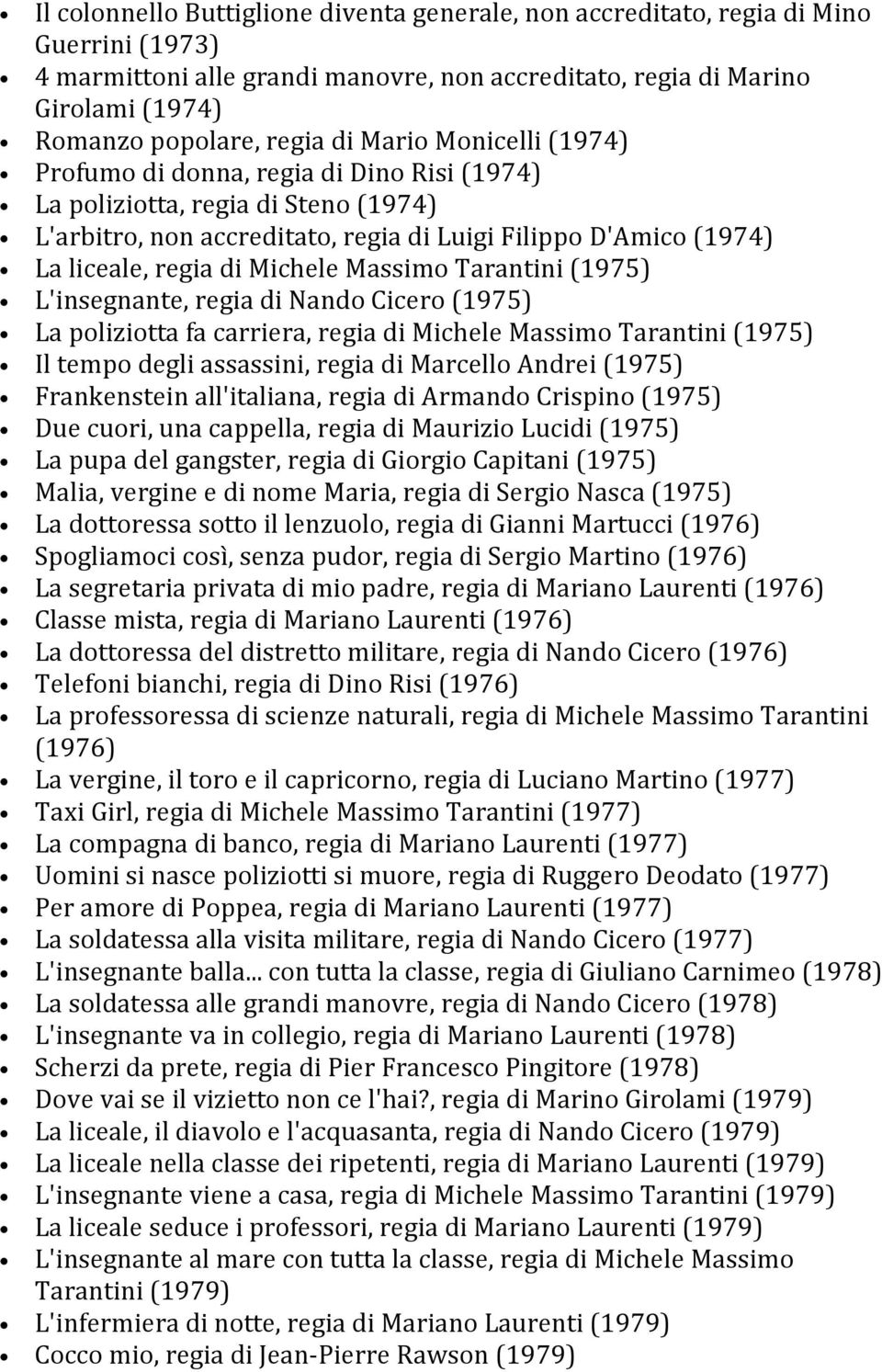 Michele Massimo Tarantini (1975) L'insegnante, regia di Nando Cicero (1975) La poliziotta fa carriera, regia di Michele Massimo Tarantini (1975) Il tempo degli assassini, regia di Marcello Andrei