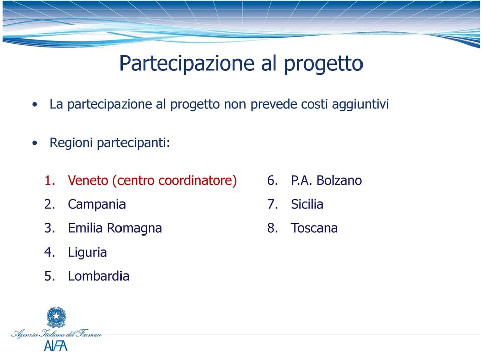 Veneto (centro coordinatore) 6. P.A. Bolzano 2.