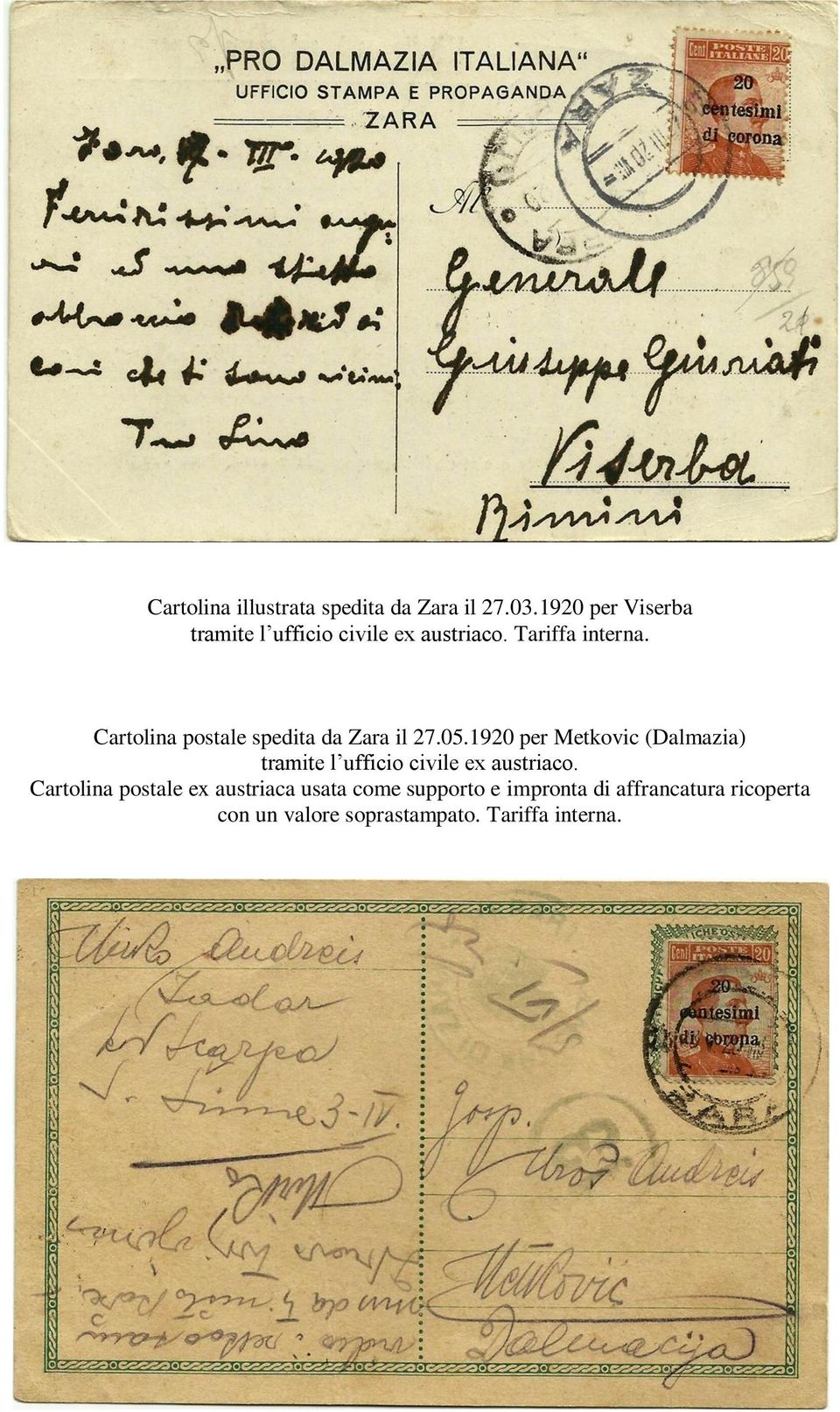 Cartolina postale spedita da Zara il 27.05.