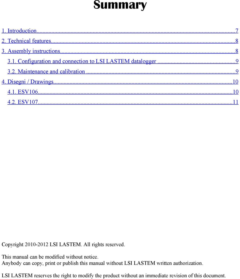 .. 11 Copyright 2010-2012 LSI LASTEM. All rights reserved. This manual can be modified without notice.