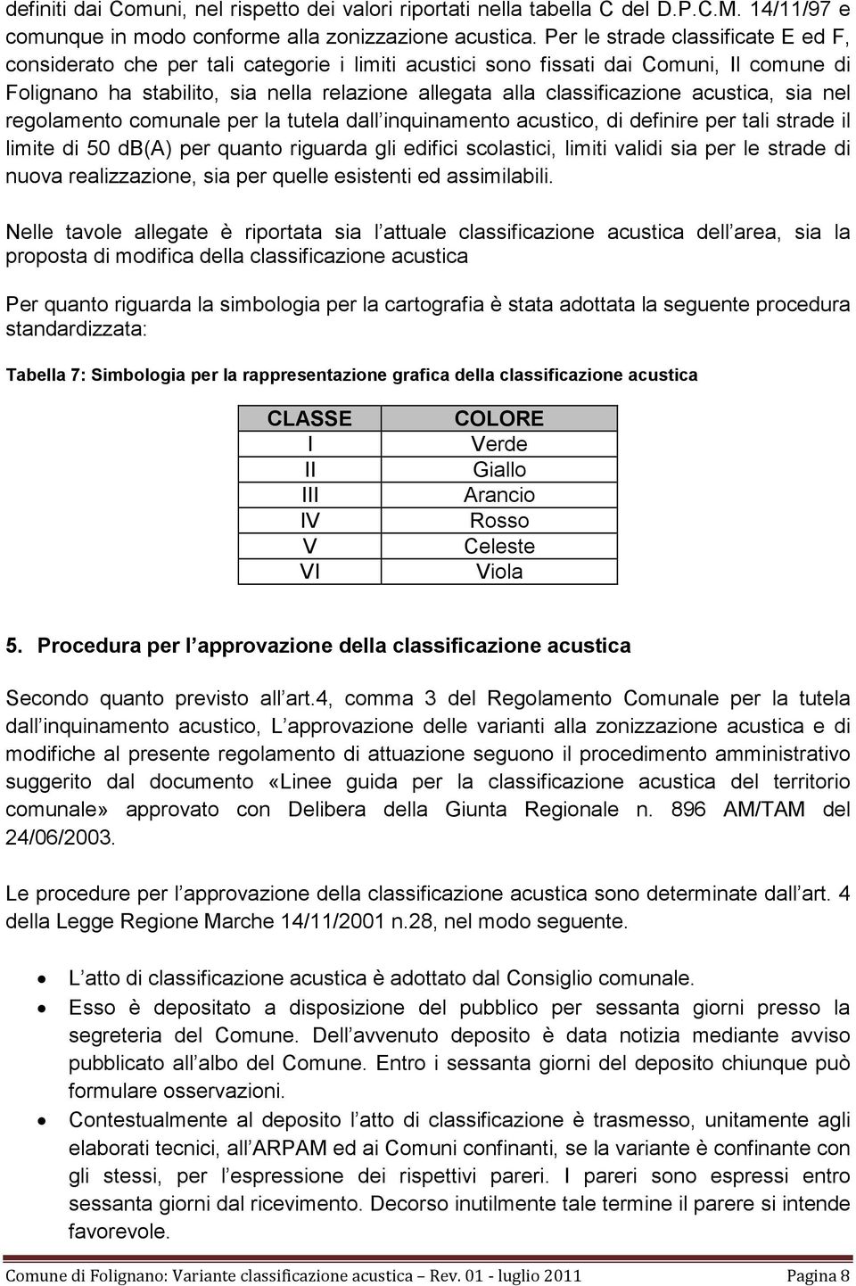 acustica, sia nel regolamento comunale per la tutela dall inquinamento acustico, di definire per tali strade il limite di 50 db(a) per quanto riguarda gli edifici scolastici, limiti validi sia per le