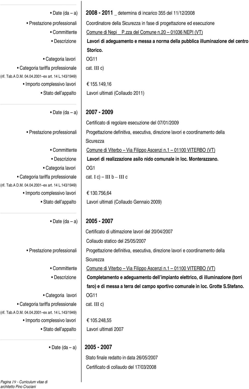 III c) Importo complessivo lavori 155.